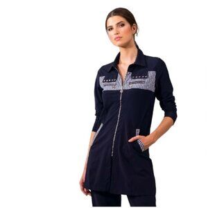 𝅺nwt ALISON SHERI Size‎ M NAVY GINGHAM ACCENT ACTIVE WEAR JACKET 13